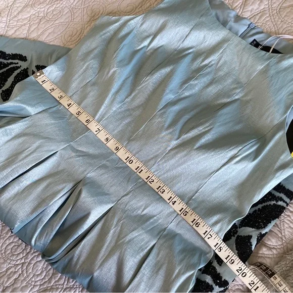 Leslie Fay Elegant Blue Dress with Black Floral Design - Picture 8 of 8